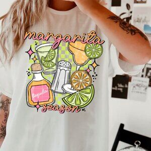 Comfort Colors Tee In WHITE Featuring Cute Margarita Season GLITTER Transfer